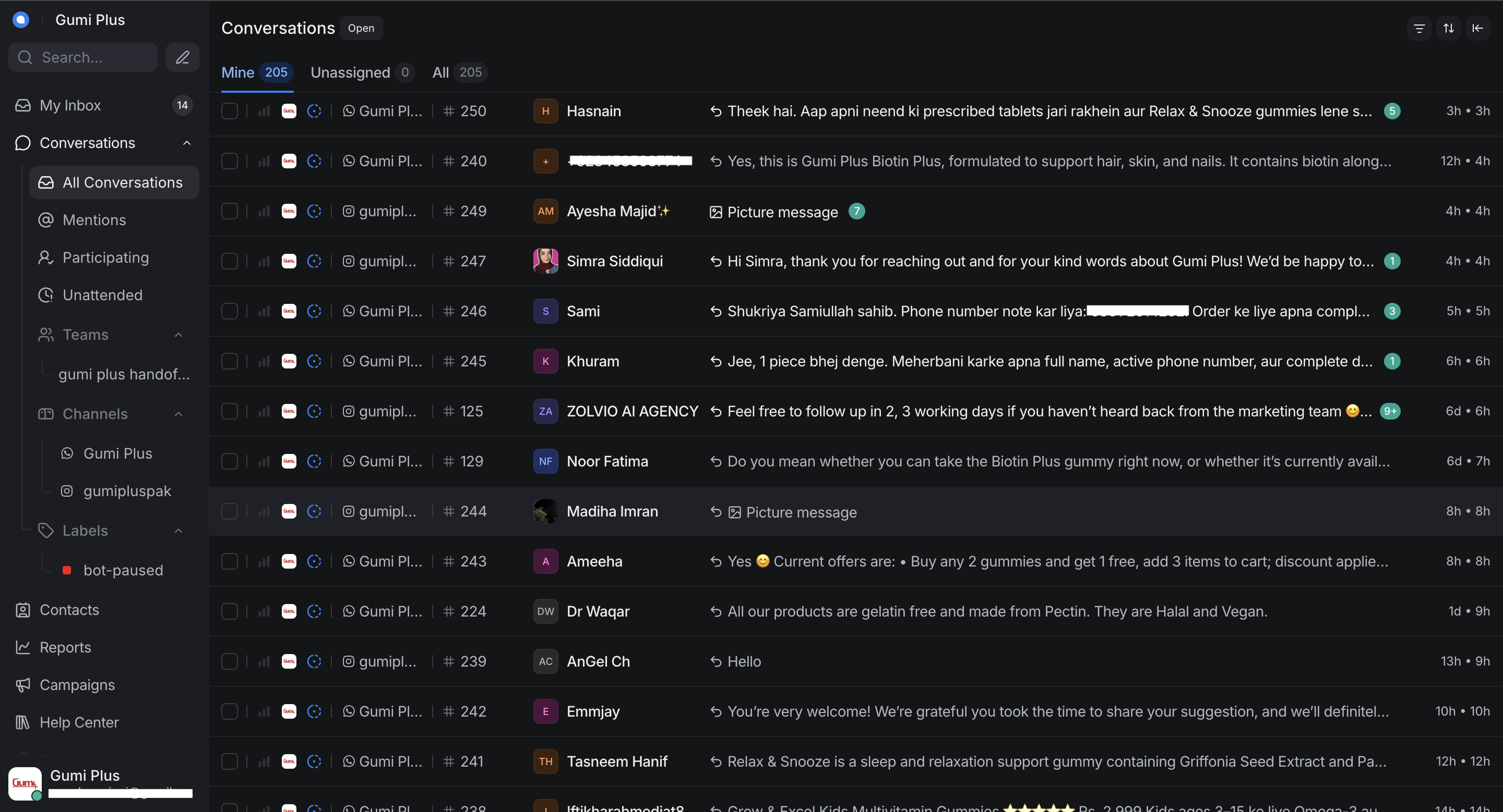 Omni channel conversations dashboard